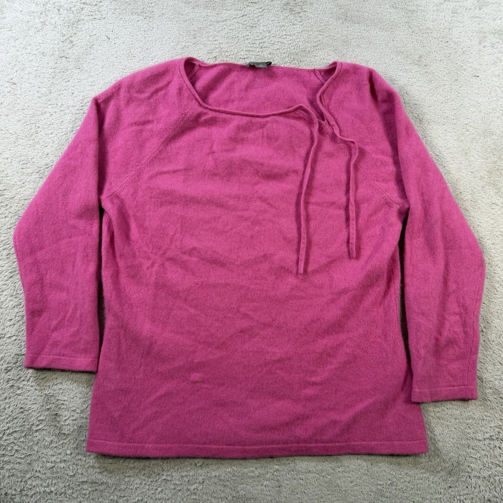 Ann Taylor Sweater Womens Medium Pink 100% Cashmere Asymmetrical Tie Neck Soft